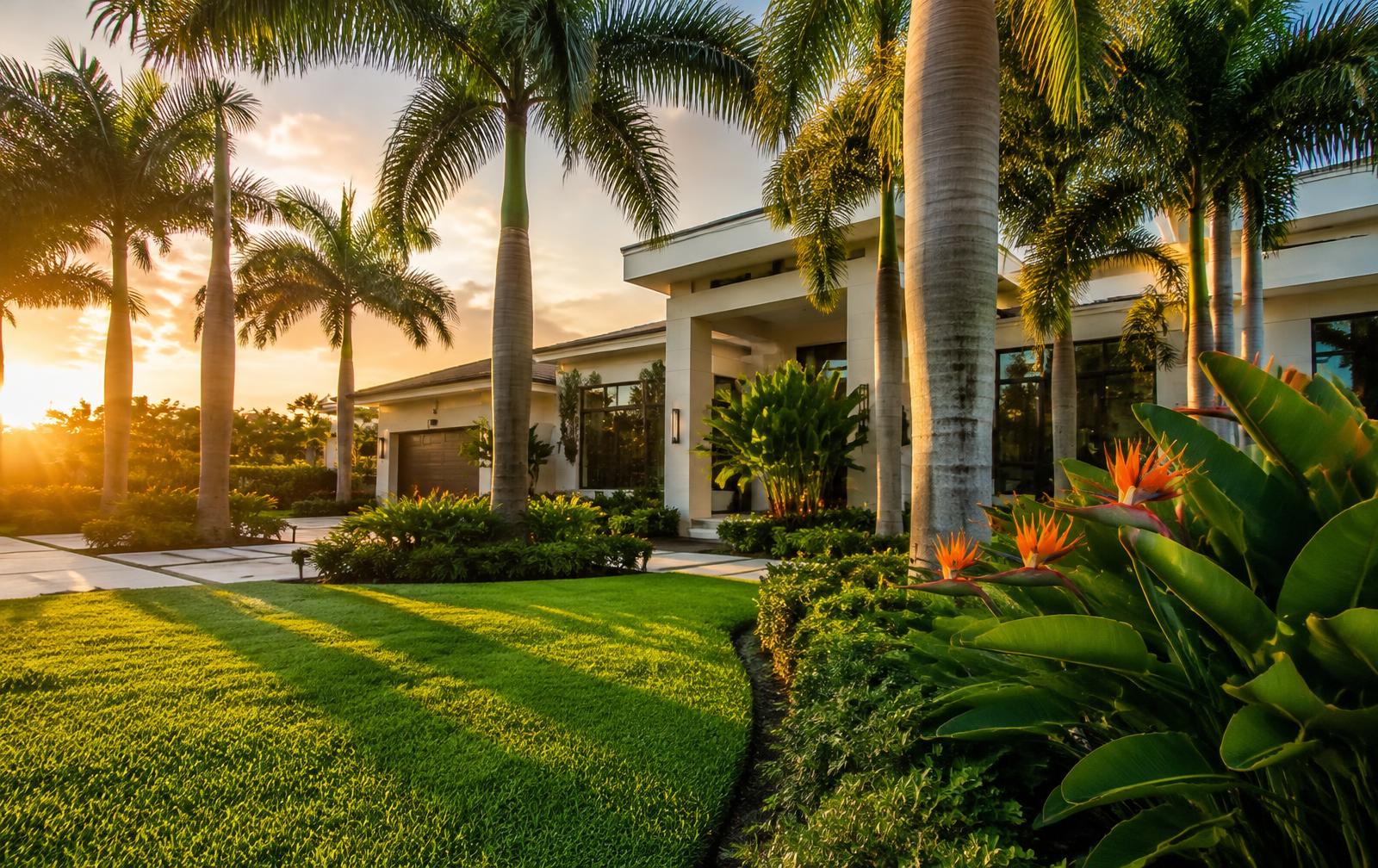Tropical landscaped front yard in Miami by YOYO Landscaping