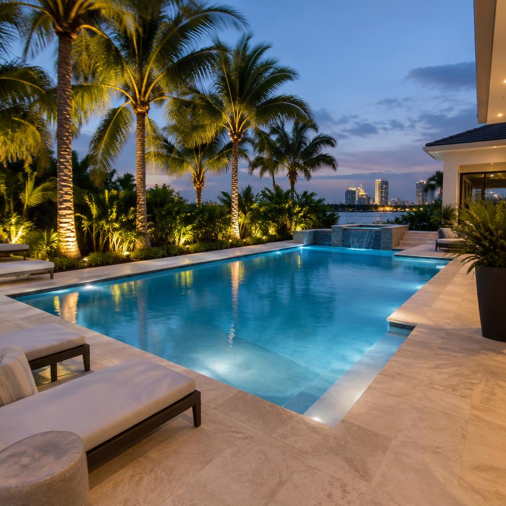 Pool deck landscape lighting